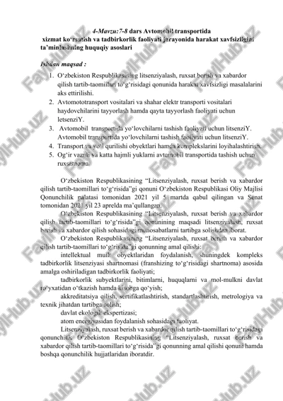 harakat xavfsizligi va transportni tartibga solish qonuni — DOCX