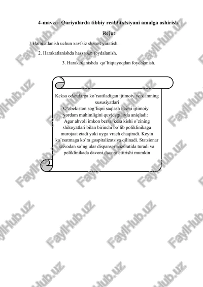 qariyalarda tibbiy reabilitatsiyani amalga oshirish. — DOCX