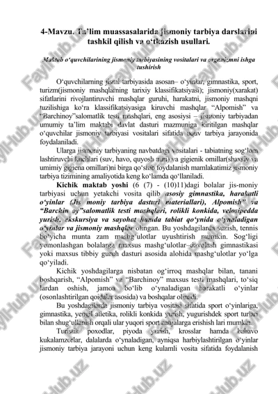 jismoniy tarbiya darslarini tashkil qilish va o‘tkazish usullari — DOCX