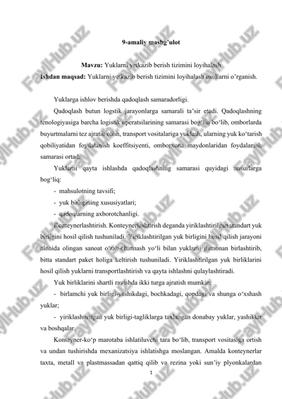 yuklarni yetkazib berish tizimini loyihalash — DOCX