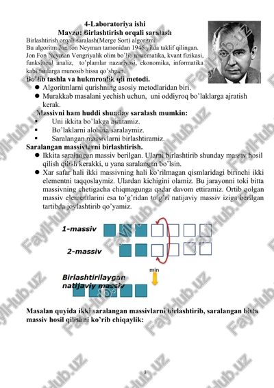 birlashtirish orqali saralash (merge sort) algoritmi — DOCX
