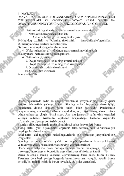 nafas olish organlari va ovqat hazm qilishning fizioterapiyasi — DOCX