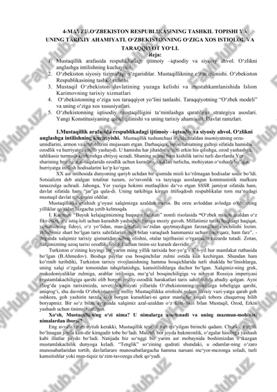 o‘zbekiston respublikasining tashkil topishi va uning tarixiy ahamiyati — DOC