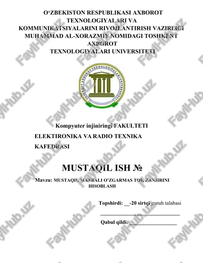 mustaqil manbali o’zgarmas tok zanjiri hisoblash — DOCX