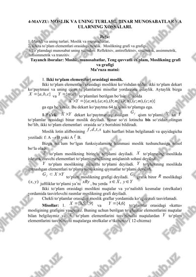 moslik va uning turlari. binar munosabatlar va ularning xossalari — DOCX