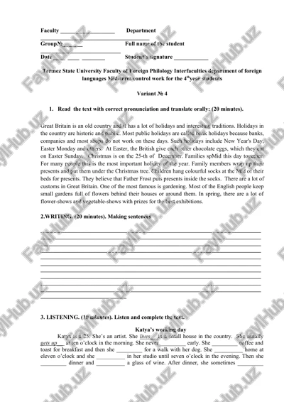 mid-term control work for the 4thyear students — DOCX