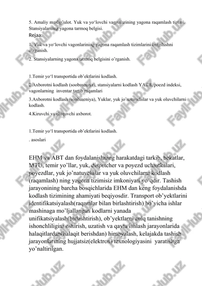 yuk va yo‘lovchi vagonlarining yagona raqamlash tizimi — DOCX