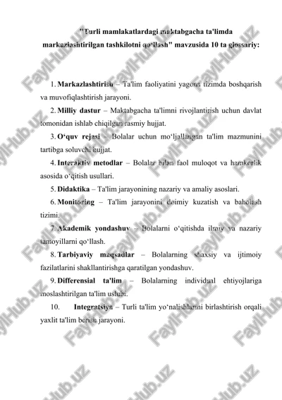 turli mamlakatlardagi maktabgacha ta'limda markazlashtirilgan tashkilotni qo‘llash — DOCX