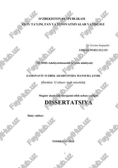 zamonaviy o‘zbek adabiyotida mansura janri (ibrohim g‘afurov ijodi misolida) — DOCX