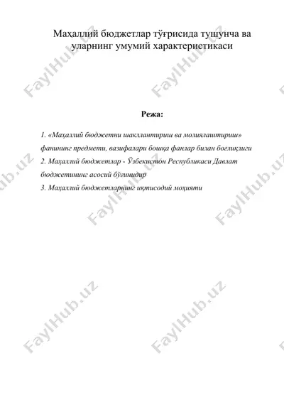 маҳаллий бюджетлар тўғрисида тушунча ва уларнинг умумий характеристикаси — DOC