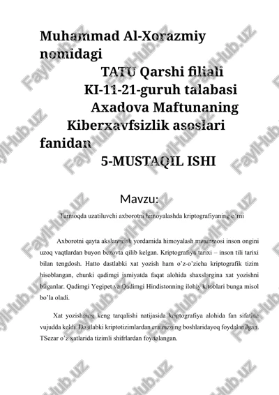 kriptografiya tarixi — DOCX