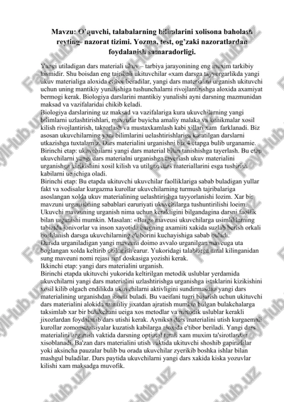 o’quvchi, talabalarning bilimlarini xolisona baholash reyting- nazorat tizimi — DOCX
