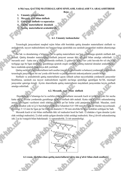 qattiq materiallarni sinflash, saralash va aralashtirish — DOCX