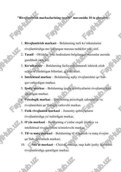 rivojlantirish markazlarining tasnifi — DOCX