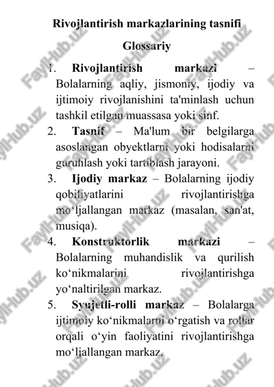 rivojlantirish markazlarining tasnifi — DOCX