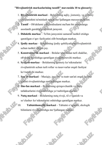 rivojlantirish markazlarining glossariysi — DOCX