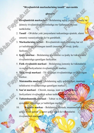 rivojlantirish markazlarining tasnifi — DOCX