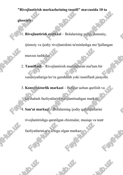 rivojlantirish markazlarining tasnifi glossariysi — DOCX