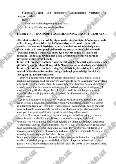 temir yo‘l transporti xodimlarining vazifalari va majburiyatlari — DOCX