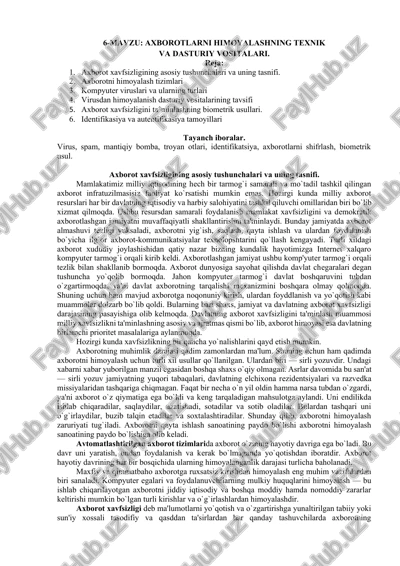 axborotlarni himoyalashning texnik va dasturiy vositalari — DOCX