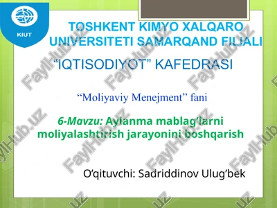 "aylanmamablag’larni moliyalashtirish jarayonini boshqarish" — PPTX