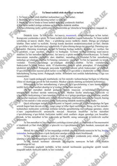 ta’limni tashkil etish shakllari va turlari — DOCX