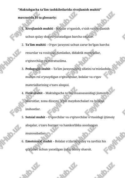 maktabgacha ta'lim tashkilotlarida rivojlanish muhiti — DOCX