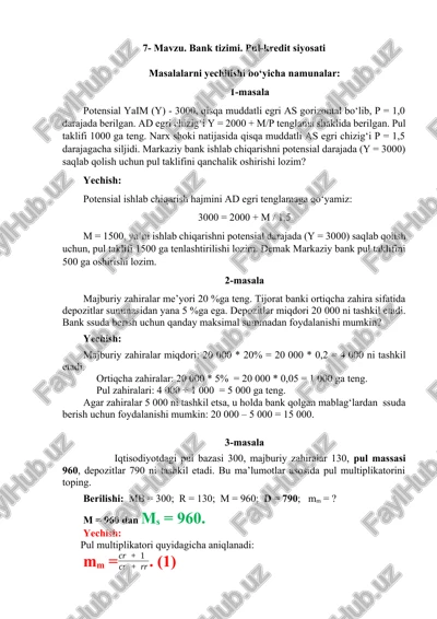 bank tizimi. pul-kredit siyosati — DOCX