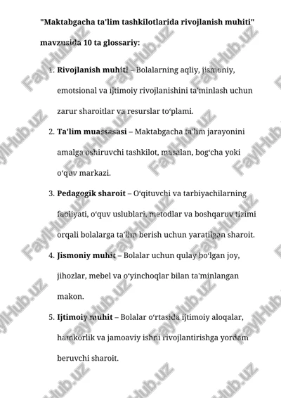 maktabgacha ta'lim tashkilotlarida rivojlanish muhiti glossariysi — DOCX