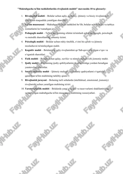 maktabgacha ta'lim tashkilotlarida rivojlanish muhiti — DOCX