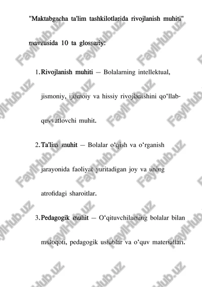 maktabgacha ta'lim tashkilotlarida rivojlanish muhiti glossariysi — DOCX
