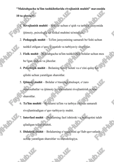maktabgacha ta'lim tashkilotlarida rivojlanish muhiti — DOCX