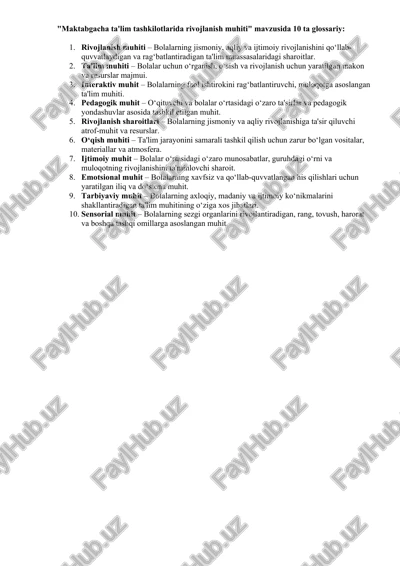 maktabgacha ta'lim tashkilotlarida rivojlanish muhiti glossariysi — DOCX