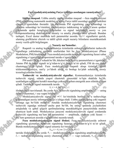 faza modulyatsiyasining furye tahliliga asoslangan xususiyatlari — DOCX