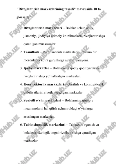 rivojlantirish markazlarining tasnifi glossariysi — DOCX