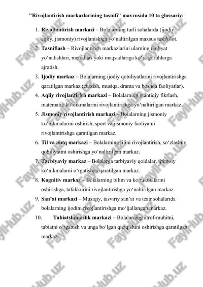 rivojlantirish markazlarining tasnifi glossariysi — DOCX