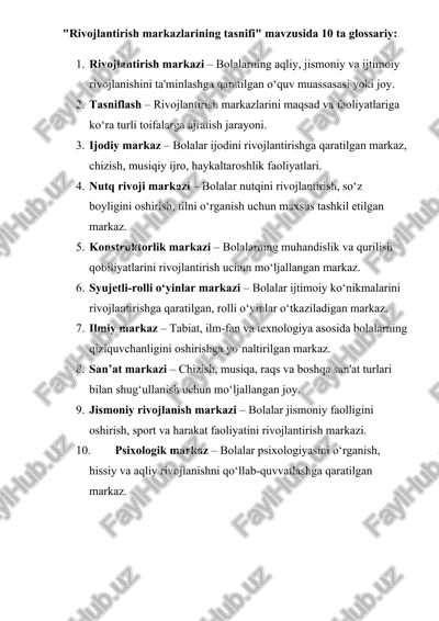 rivojlantirish markazlarining tasnifi — DOCX