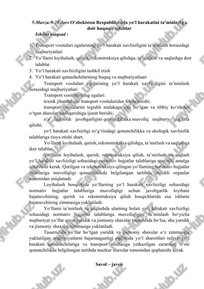 yol harakati xavfsizligi haqida huquqiy talablar — DOCX