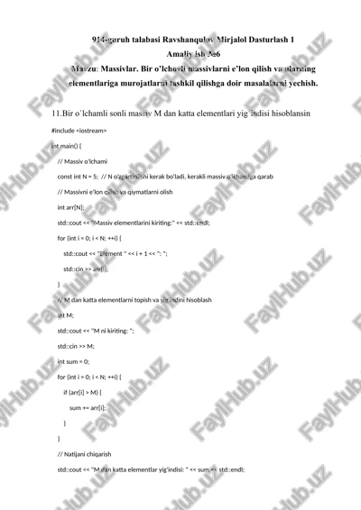 massivlar. m dan katta elementlari yig'indisini hisoblash — DOCX