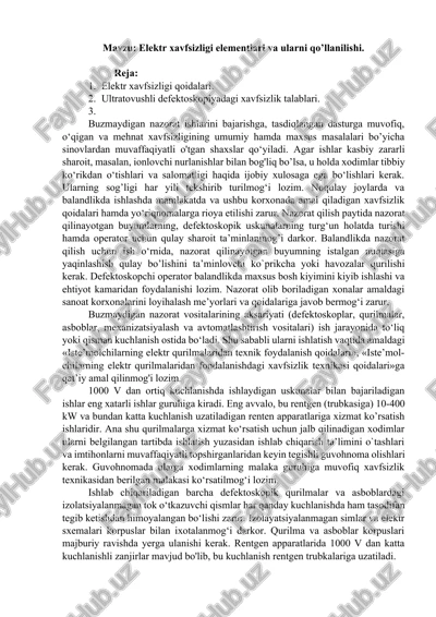 elektr xavfsizligi elementlari va ularni qo’llanilishi. — DOCX