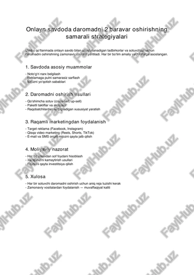 onlayn savdoda daromadni 2 baravar oshirishning samarali strategiyalari — PDF
