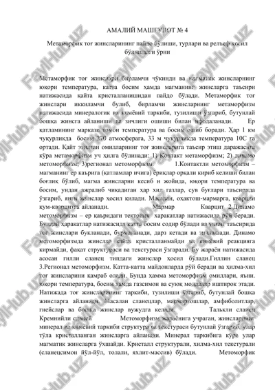 metamorfik to‘g zinssuzlarining paydo bo‘lishi, turlari va relef hosil bo‘lishdagi o‘rni — DOCX