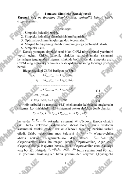 simpleks (dansig) usuli — DOCX
