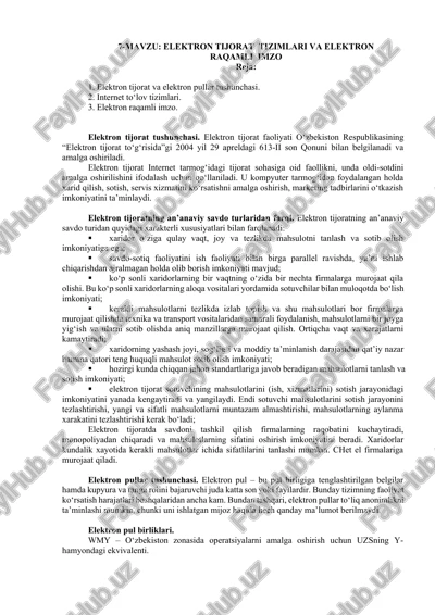 elektron tijorat tizimlari va elektron raqamli imzo — DOCX