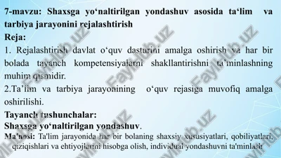 ta'lim va tarbiya jarayonini rejalashtirish — PPTX