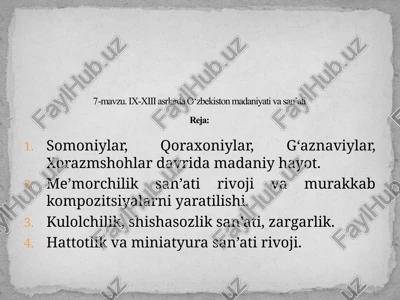 o‘zbekiston madaniyati va san’ati — PPTX