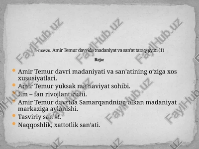 amir temur davri madaniyat va san'at taraqqiyoti — PPTX