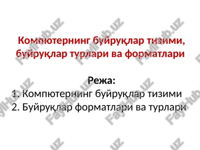 kompyuterning buyruqlar tizimi, buyruqlar turlari va formatlari — PPTX