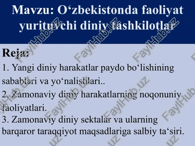 din faoliyati va o'zbekistondagi faoliyat yurituvchilari — PPTX