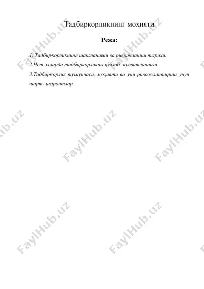 тадбиркорликнинг моҳияти — DOC